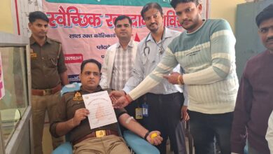 थाने में लगा रक्तदान का कैंप